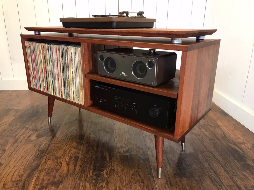 A mid century modern record table.